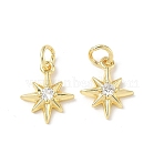 Brass Micro Pave Cubic Zirconia Charms, Star, Rack Plating, Long-Lasting Plated, Cadmium Free & Lead Free, with Jump Ring, Real 18K Gold Plated, 13x10.5x3mm, Hole: 3.5mm(KK-C104-14G)