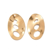 304 Stainless Steel Pendants, Wavy Textured Oval Charm, Golden, 34x22x1mm, Hole: 1.5mm(STAS-A061-05G)
