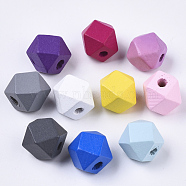 Spray Painted Natural Wooden Beads, Polygon, Mixed Color, 12x12x12mm, Hole: 3mm(X-WOOD-S055-18B-M)
