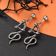 Snake 316 Surgical Stainless Steel Dangle Belly Button Rings, Piercing Navel Rings, Barbell Body Jewelry for Women, Antique Silver, 39x12mm(EJEW-G416-18D-AS)