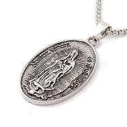 Alloy Oval with Virgin Pendant Necklace with 201 Stainless Steel Chains for Men Women, Antique Silver & Stainless Steel Color, 23.62 inch(60cm)(NJEW-E016-15AS)
