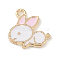 Alloy Enamel Pendants, Light Gold, Rabbit Charm, Pink, 16x15.5x1.5mm, Hole: 1.6mm(ENAM-Z010-11B-KCG)