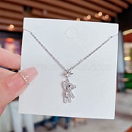 Titanium Steel Cable Chain Necklaces, Rhinestone Pendant Necklaces, Bear, 8.27~19.69 inch(21~50cm)(FS-WG30730-42)