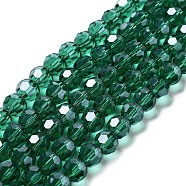 Electroplate Transparent Glass Beads Strands, Faceted, Round, Pearl Luster Plated, Sea Green, 8mm, Hole: 1mm, about 66~69pcs/strand, 19.29~19.57 inch(49~49.7cm)(EGLA-A035-T8mm-A18)