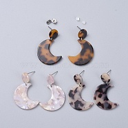 Cellulose Acetate(Resin) Crescent Moon Dangle Earrings, with 304 Stainless Steel Earring Findings and Ear Nuts, Mixed Color, 42mm, Pin: 0.7mm(EJEW-JE03424-M)