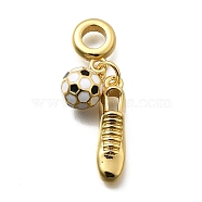 Brass White & Black Enamel Football Shoes European Dangle Charms, Large Hole Pendants, Long-Lasting Plated, Lead Free & Cadmium Free, Rack Plating, Real 18K Gold Plated, 32mm, Hole: 4.5mm(KK-Z093-11G)