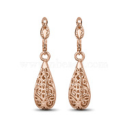 SHEGRACE Fashion Real 18K Gold Plated Dangle Brass Leverback Earrings, with Hollow Decorative Pattern Drop Pendant, Rose Gold, 40mm, Pin: 1mm(JE63A)