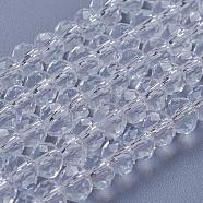 Imitation Crystal Glass Beads, Rondelle, Crystal, Faceted, Size: about 4.5mm in diameter, 3.5mm thick, hole: 1mm, about 113~115pcs/strand, 41~42cm(GLAA-D030-1)