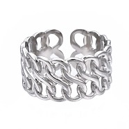 304 Stainless Steel Curb Chain Open Cuff Ring, Chunky Hollow Ring for Women, Stainless Steel Color, US Size 6 3/4(17.1mm)(RJEW-T023-24P)
