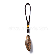 Boxwood Pendant Decorations, with Natural Bodhi Beads, Oval, Coconut Brown, 230~245mm, Hole: 110mm, Bodhi: 66~70x27mm(WOOD-N010-019A)