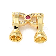 Rack Plating Brass Micro Pave Clear & Cerise Cubic Zirconia Fold Over Clasps, Cadmium Free & Lead Free, Long-Lasting Plated, Bowknot, Golden, Bowknot: 8x15.5mm, Clasp: 13x7.5mm, Inner Diameter: 4.2mm(KK-E034-36G)