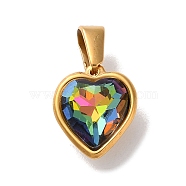 PVD Vacuum Plating 304 Stainless Steel Pendants, with Rhinestone, Heart, Golden, Colorful, 12x10x6mm, Hole: 7x3.5mm(STAS-C107-05G-01)