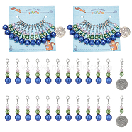 Round & Flat Round Pendant Stitch Markers, Acrylic Imitation Pearl & Alloy  Crochet Lobster Clasp Charms, Locking Stitch Marker with Wine Glass Charm Ring, Mixed Color, 4.6~5.7cm, 12pcs/set, 2 sets/box(HJEW-AB00302)