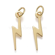 Brass Pendants, with Jump Rings, Long-Lasting Plated, Lightning Bolt, Real 18K Gold Plated, 18x5x1mm, Hole: 3mm(X-KK-F821-46G)
