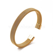 304 Stainless Steel Flat Mesh Chains Shape Open Cuff Bangle for Women, Real 18K Gold Plated, Inner Diameter: 2x2-1/2 inch(5.1x6.3cm)(BJEW-C0033-06G)
