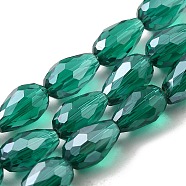 Electroplate Glass Beads Strands, Pearl Luster Plated, Faceted, teardrop, Teal, 15x10mm, Hole: 2mm(X-EGLA-R008-15x10mm-2)