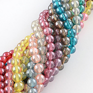Transparent Spray Painted Glass Bead Strands, Round, Mixed Color, 4mm, Hole: 1.1~1.3mm, about 205pcs/strand, 33.2 inch(DGLA-R050-4mm-M)