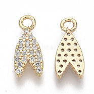 Brass Micro Pave Clear Cubic Zirconia Charms, Nickel Free, Flower Bud, Real 18K Gold Plated, 12x5x1.5mm, Hole: 1.5mm(KK-S355-012-NF)
