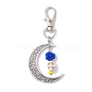 Skull Synthetic Turquoise & Resin Pendants Decorations, Alloy Hollow Moon & Swivel Clasp Charm for Bag Ornaments, Royal Blue, 74mm(HJEW-JM01971-04)