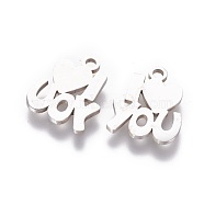 201 Stainless Steel Charms, Phrase I Love You, Stainless Steel Color, 14x12x1.2mm, Hole: 1.5mm(STAS-Q201-T080)