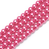Glass Pearl Beads Strands, Pearlized, Round, Hot Pink, 10mm, Hole: 2mm, about 87~92pcs/strand, 31.50 inch(80cm)(HY-XCP0001-05C-03)