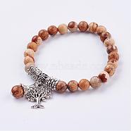 Natural Picture Jasper Stretch Bracelets, with Tibetan Style Pendants,  2 inch(51mm)(BJEW-F262-A11)
