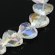 Electorplated Glass Beads, AB Color Plated, Faceted, Heart, Clear AB, 28x24x10~11mm, Hole: 2mm(X-EGLA-E004-09)