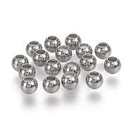 202 Stainless Steel Beads, with Rubber Inside, Slider Beads, Stopper Beads, Stainless Steel Color, 4x3.3mm, Hole: 1.8mm(X-STAS-K204-02E-P)
