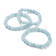 Dyed Natural Jade Beaded Stretch Bracelets, Imitation Aquamarine, Round, Beads: 8~8.5mm, Inner Diameter: 2-1/8 inch(5.5cm)(BJEW-D446-C-13)