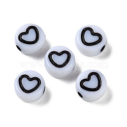 Opaque Acrylic Beads, Craft Style, Flat Round with Heart, Black, 6.5x3.5mm, Hole: 1.6mm, about 4500pcs/500g(SACR-P031-21A-01)