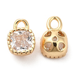 Glass Charms, with Brass Findings, Square, Real 18K Gold Plated, 7x5x3.5mm, Hole: 2mm(KK-F855-10G)
