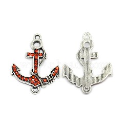 Anchor Antique Silver Tone Alloy Rhinestone Links connectors, Hyacinth, 37x29x3mm, Hole: 2mm(ALRI-N024-03D)