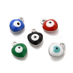 304 Stainless Steel Evil Eye Enamel Charms, Heart Charm, Stainless Steel Color, Mixed Color, 8x6x3mm, Hole: 1mm(STAS-G302-02P)