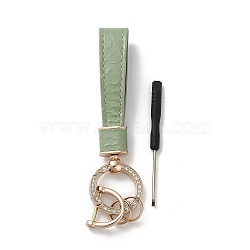 Microfiber & Zinc Alloy & Crystal Rhinestone Keychain, Light Gold, Dark Sea Green, 13.5cm(KEYC-G062-01E)