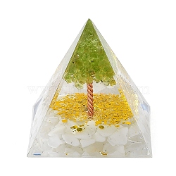 Orgonite Pyramid Resin Energy Generators, Reiki Natural Peridot Chips Tree of Life for Home Office Desk Decoration, 50mm(DJEW-PW0012-020D)