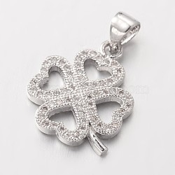 Clover Brass Micro Pave Cubic Zirconia Charms, Lead Free & Nickel Free, Platinum, 18x16x2mm, Hole: 3x4mm(ZIRC-I014-33P-FF)