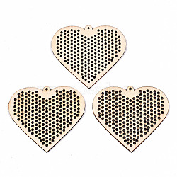 Undyed Natural Wooden Big Pendants, Laser Cut Shapes, Heart with Hollow Hole, Antique White, 54x59.5x2mm, Hole: 1.6mm(WOOD-N007-073)