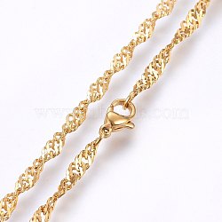 304 Stainless Steel Singapore Chain Necklaces, Water Wave Chain Necklaces, with Lobster Claw Clasps, Golden, 17.7 inch(45cm), 3.3x0.5mm(MAK-L015-25G)
