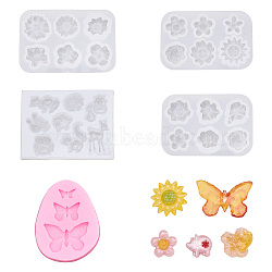 PandaHall Jewelry 5Pcs 5 Style DIY Silicone Molds, for UV Resin & Epoxy Resin Jewelry Making, Spring, Mixed Color, 62~84x52~83x8~11mm, Inner Diameter: 12~27x12~28mm, 1pc/style(DIY-PJ0001-23)