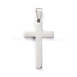 304 Stainless Steel Pendants, Cross, Stainless Steel Color, 37x21x2.5mm, Hole: 8x4.5mm(STAS-L218-22P)