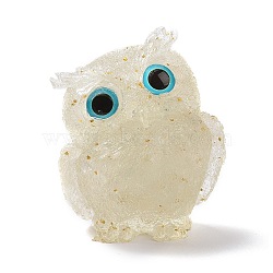 Resin Home Display Decorations, with Natural Quartz Crystal Chips and Sequin Inside, Owl, Random Eye Color, 60x50x42mm(G-PW0005-01-02)