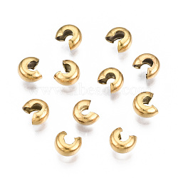 304 Stainless Steel Crimp Beads Covers, Vacuum Plating, Golden, 3x4mm, Hole: 1.6mm(X-STAS-S117-012B)