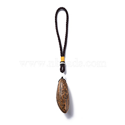 Boxwood Pendant Decorations, with Natural Bodhi Beads, Oval, Coconut Brown, 230~245mm, Hole: 110mm, Bodhi: 66~70x27mm(WOOD-N010-019A)