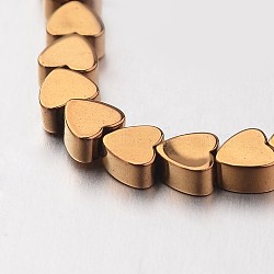 Electroplate Non-magnetic Synthetic Hematite Bead Strands, Heart, Golden Plated, 4x4x2mm, Hole: 1mm, about 110pcs/strand, 15.7 inch(G-F300-23A-03)