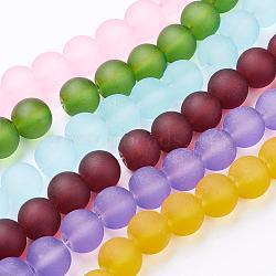 Frosted Glass Bead Strands, Round, Mixed Color, 12mm, Hole: 1.3~1.6mm, about 70pcs/strands, 31 inch(GGB12MMY-DKM)