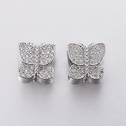 Brass Micro Pave Cubic Zirconia European Beads, Large Hole Beads, Butterfly, Clear, Platinum, 9.5x9.5x9mm, Hole: 4.5mm(OPDL-P001-31)