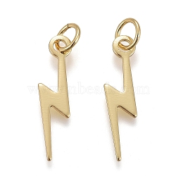 Brass Pendants, with Jump Rings, Long-Lasting Plated, Lightning Bolt, Real 18K Gold Plated, 20x5x1mm, Hole: 3mm(X-KK-F821-46G)