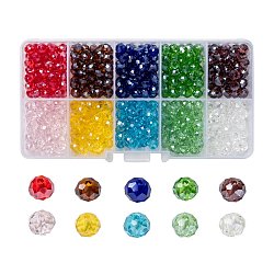 Electroplate Glass Beads, Pearl Luster Plated, Faceted, Rondelle, Mixed Color, 6x5mm, Hole: 1mm, 10 colors, 50pcs/color, 500pcs/box(EGLA-X0006-01C-6mm)