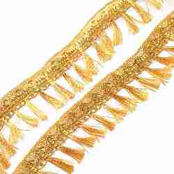 Filigree Polyester Corrugated Tassel Lace Ribbon, for Clothing Accessories, Gold, 2-1/8 inch(54mm)(OCOR-WH0080-19)