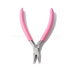 65# Steel Flat Nose Pliers with Plastic Handles, Jewelry Making Tools, Pink, 14.5x9x1.45cm(TOOL-Z002-03)